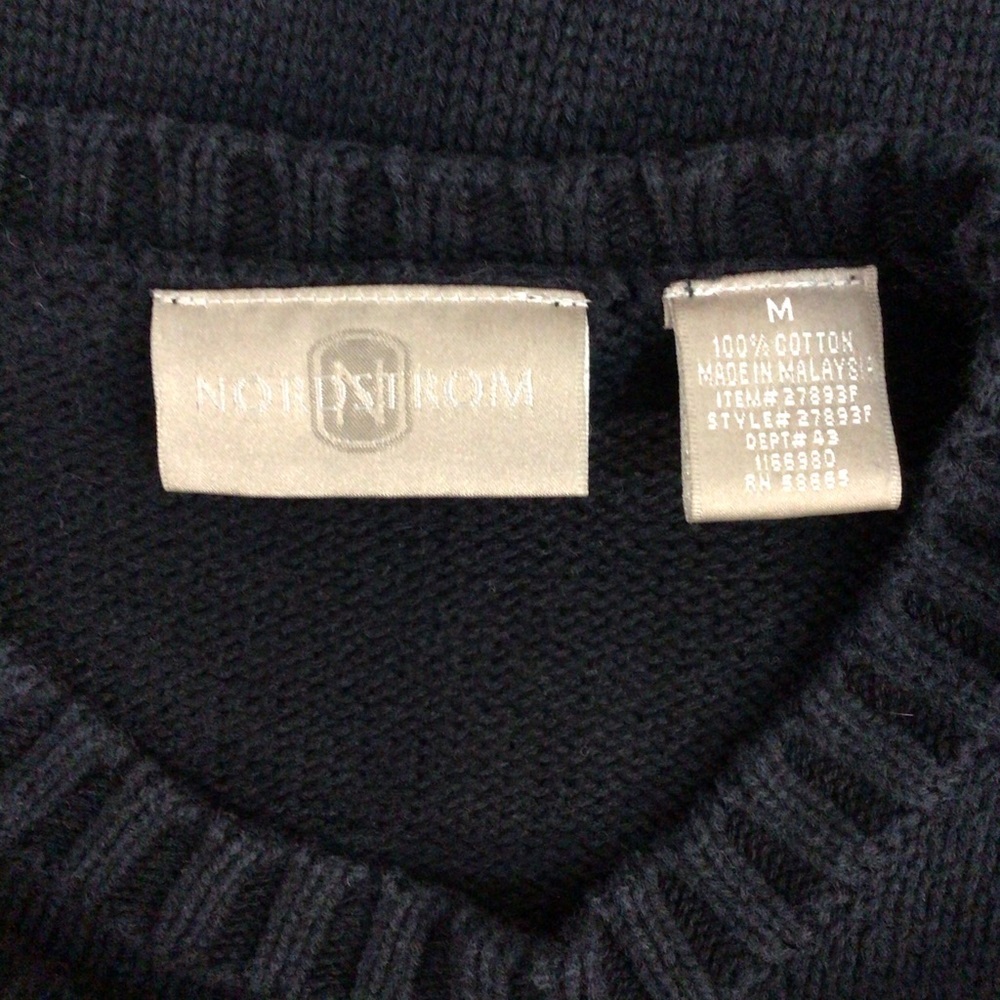 Nordstrom Navy Blue Long Sleeve Crew Neck Cotton Sweater - Size Medium - Picture 6 of 7